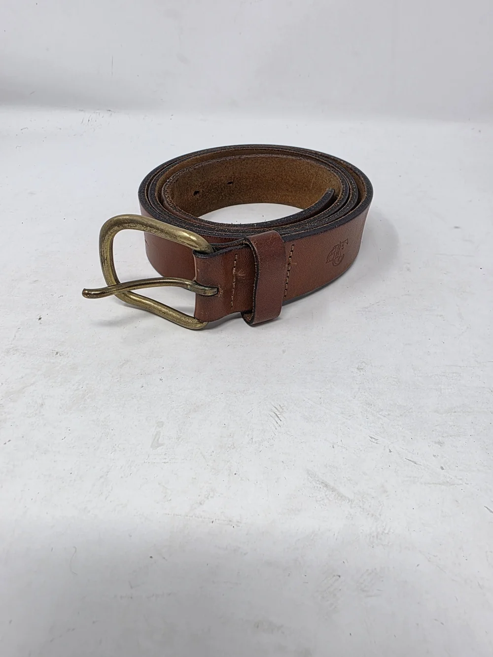 Vintage Abercrombie & Fitch Leather Belt Brown Size 38 Brass Buckle Embossed